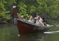 Enjoying a traditional longtail boat ride through mangroves