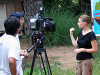 Emily Gilbert, one of our volunteer staff being interviewed about the batik workshop.