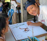 Dara learning how to make Batik with the Batik Cooperative. 