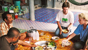 Enjoying a delicious traditional meal in Tung Nang Dam